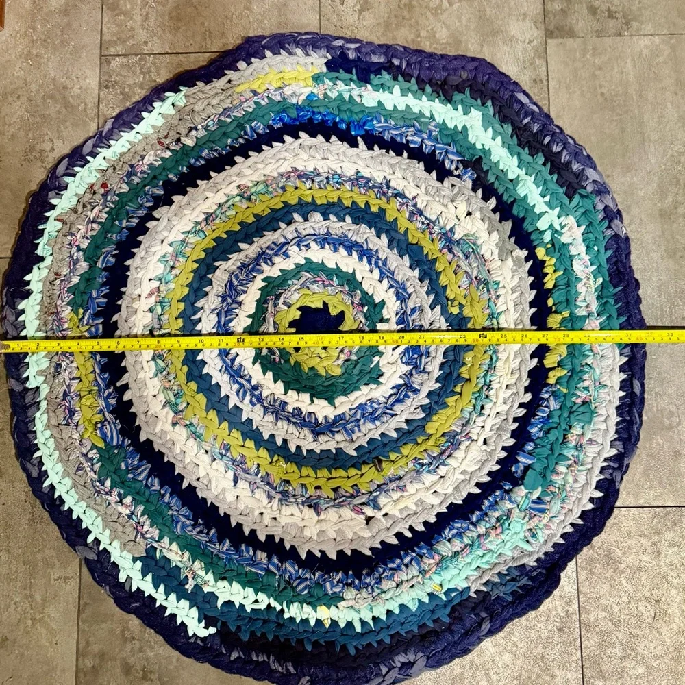Handmade crocheted rug bathroom kitchen mat round 32”